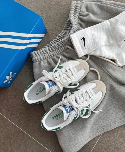 کفش کتونی سامبا سفید سبز  adidas samba og white green
